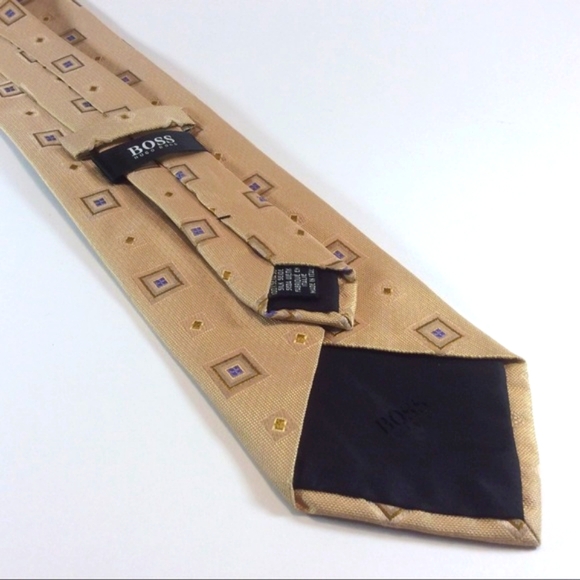 Hugo Boss Necktie Gold Geometric Silk Neck Tie - Picture 3 of 3